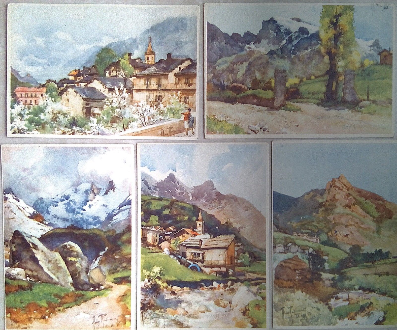 5 Cartoline Limone Piemonte da disegni di Aldo Raimondi