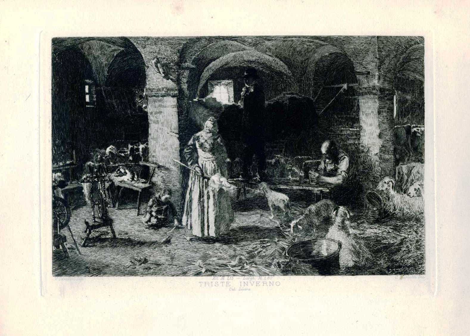 Acquaforte originale Triste inverno Turletti 1889