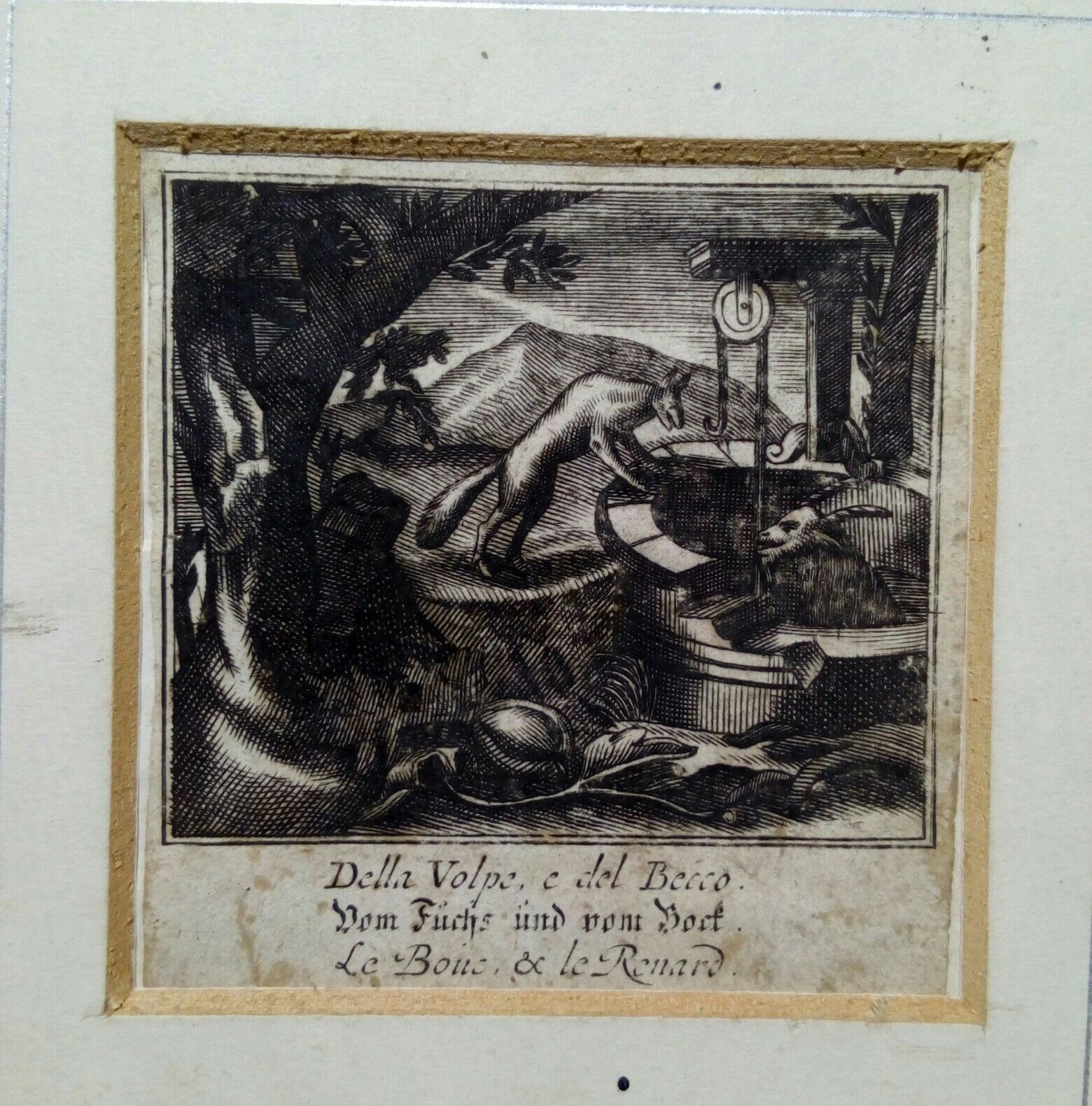 acquaforte seicentesca originale da "le favole di La Fontaine"