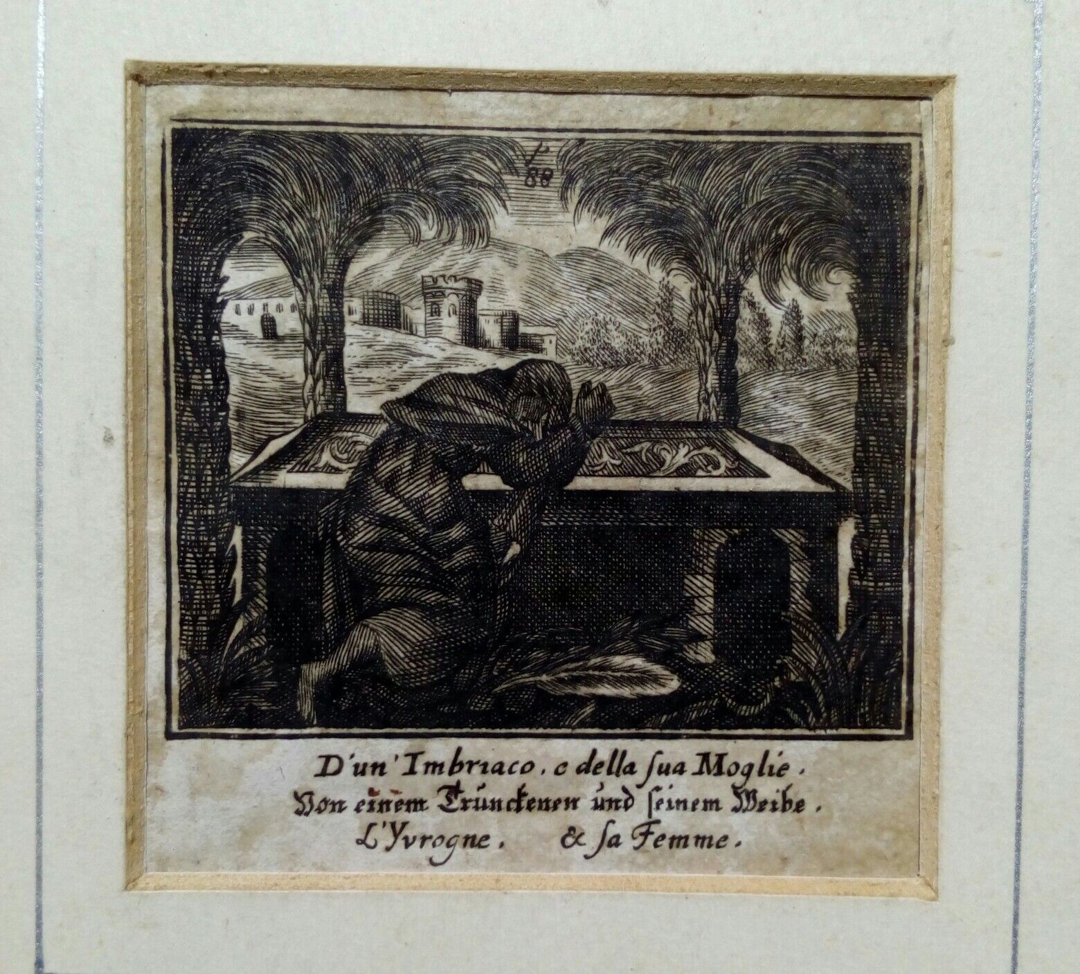 acquaforte seicentesca originale da "le favole di La Fontaine"