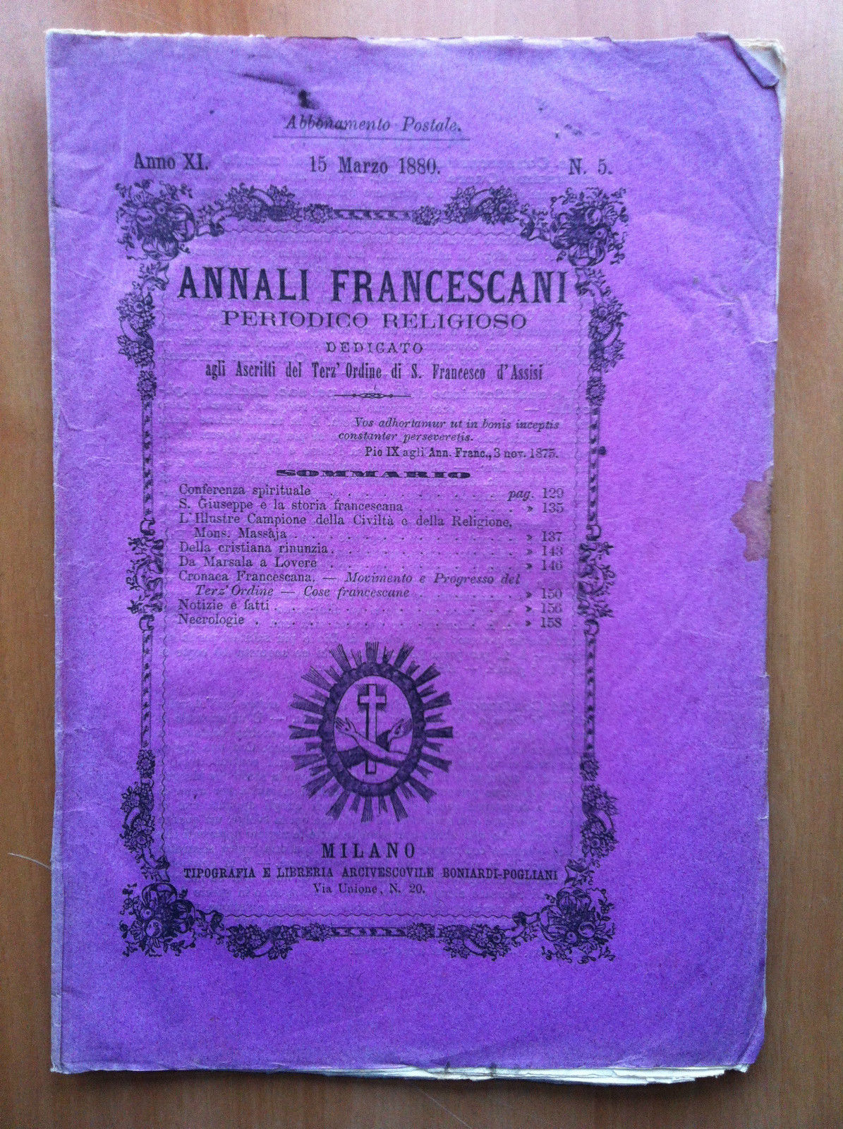 Annali Francescani Anno XL 15 Marzo 1880 n^ 5 Periodico …