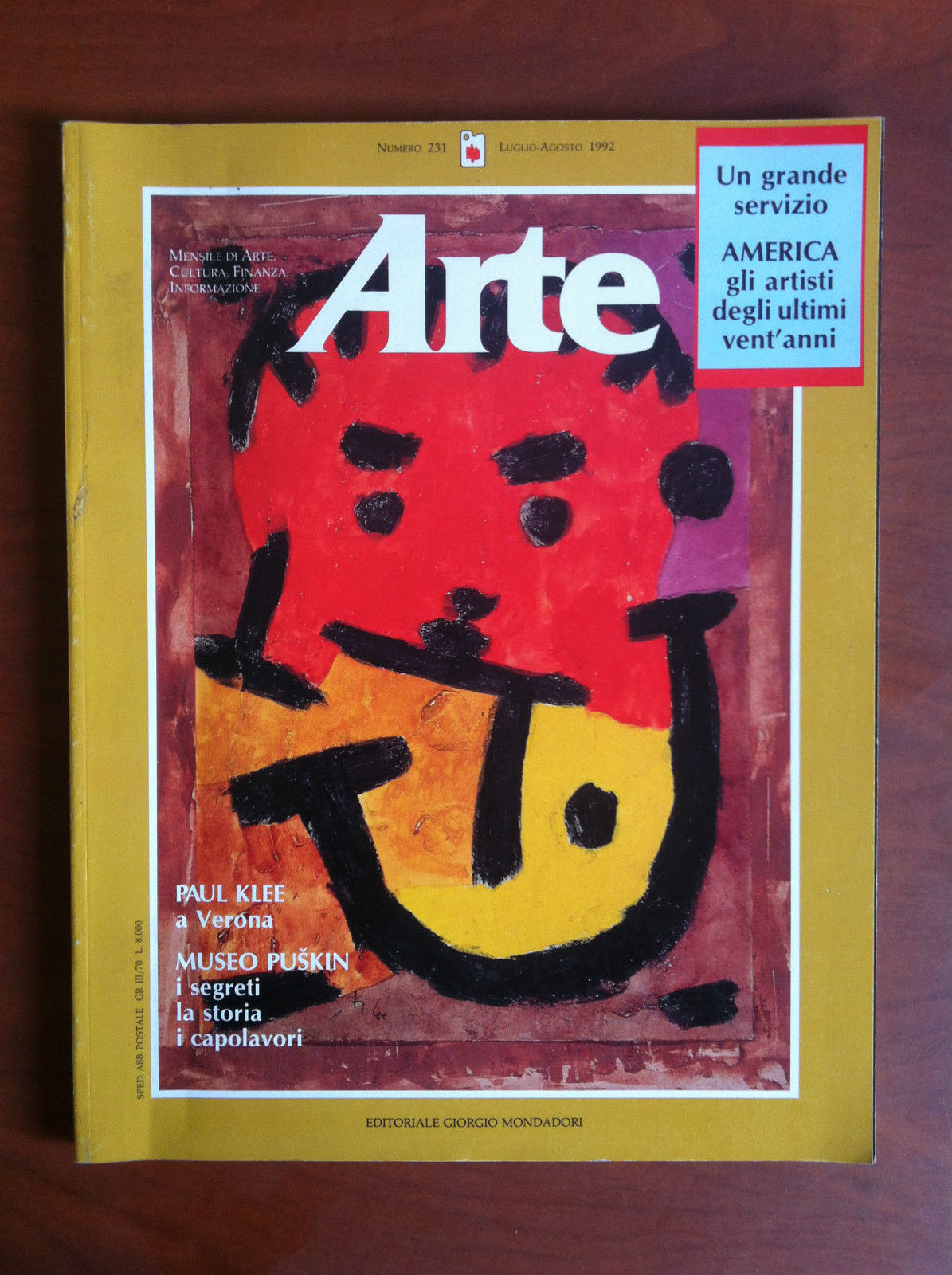 ARTE n^ 231 Luglio/Agosto 1992 Cover: Paul Klee - E19189