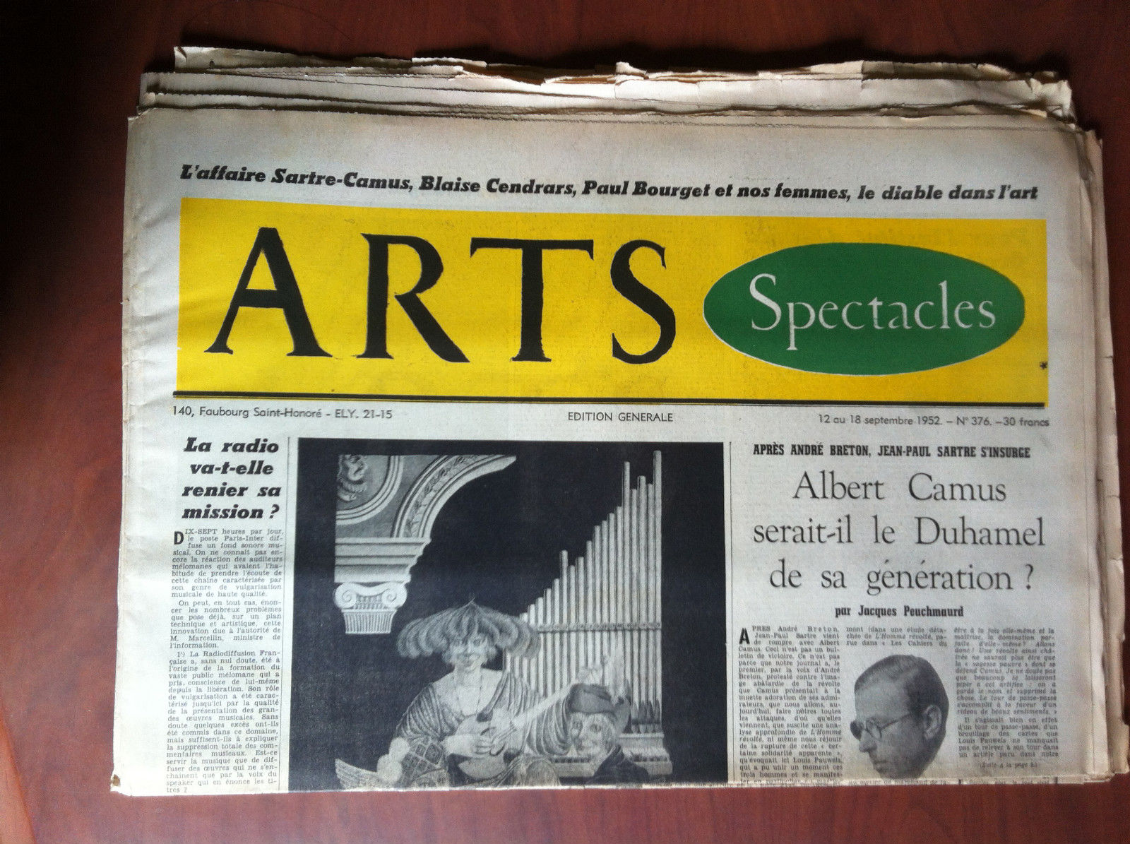 ARTS Beaux-Arts Litterature Spectacles 12 Septembre 1952 n^ 376 Paris …