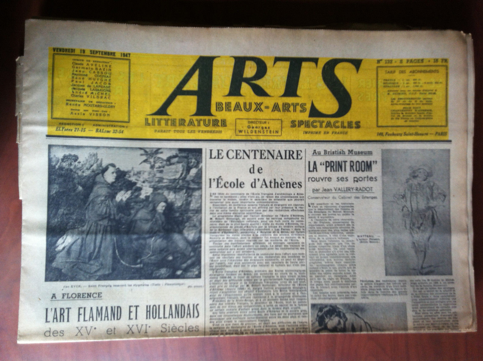 ARTS Beaux-Arts Litterature Spectacles 19 Septembre 1947 n^ 132 Paris …