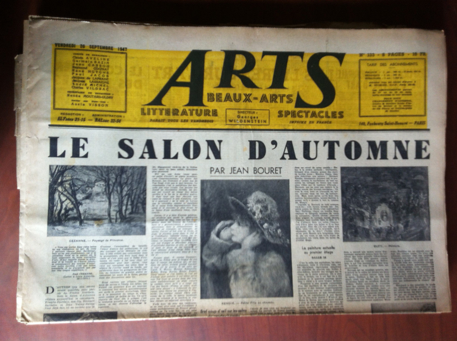 ARTS Beaux-Arts Litterature Spectacles 26 Septembre 1947 n^ 133 Paris …