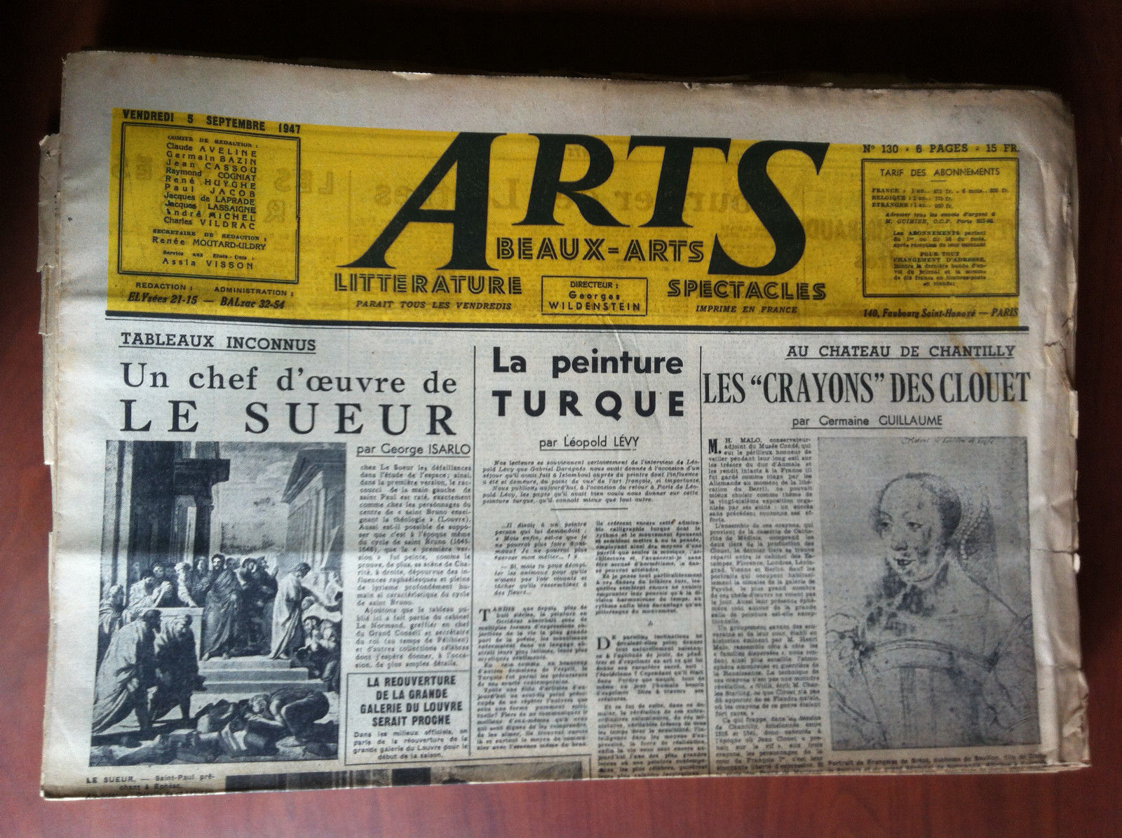 ARTS Beaux-Arts Litterature Spectacles 5 Septembre 1947 n^ 130 Paris …