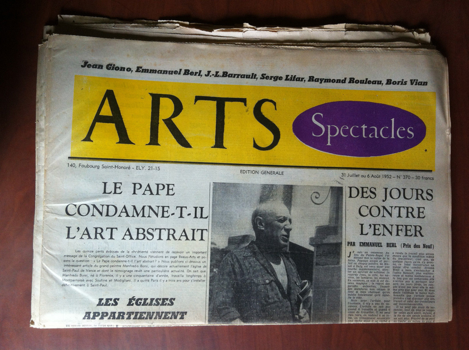 ARTS Beaux-Arts Litterature Spectacles 6 Aout 1952 n^ 370 Paris …