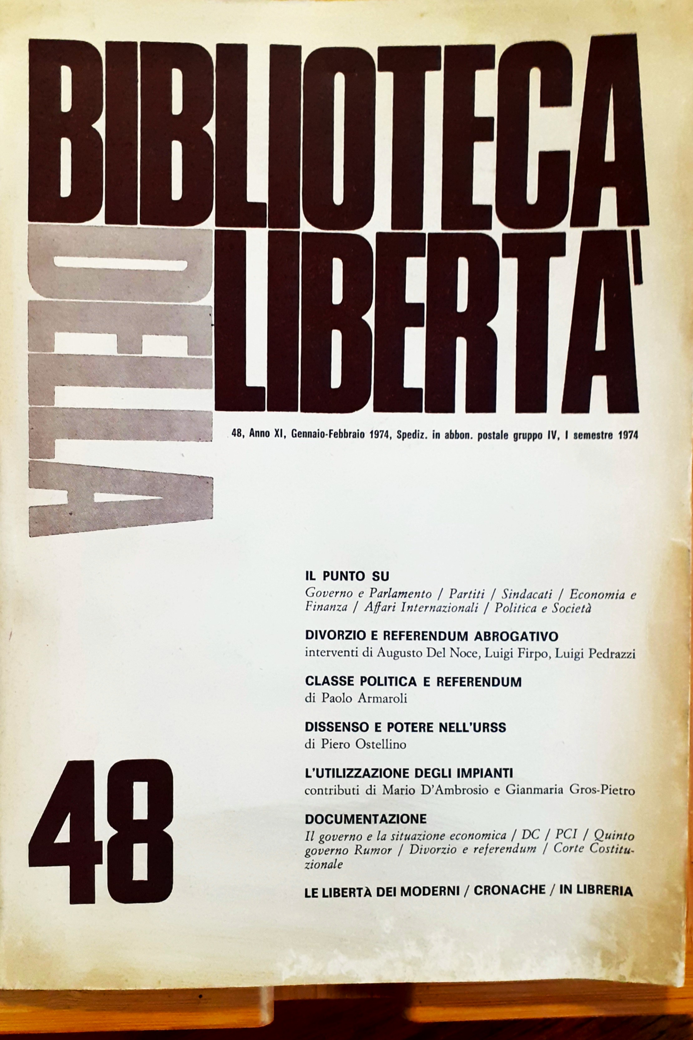 Biblioteca della libertà 48 (Anno XI, N. 48, I semestre …