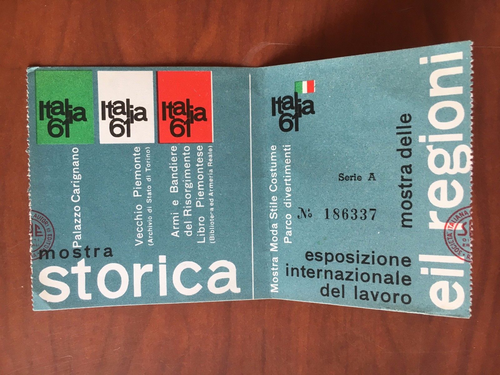 Biglietto ingresso Italia 61 Mostra Storica Esposizione Inter.le Lavoro - …