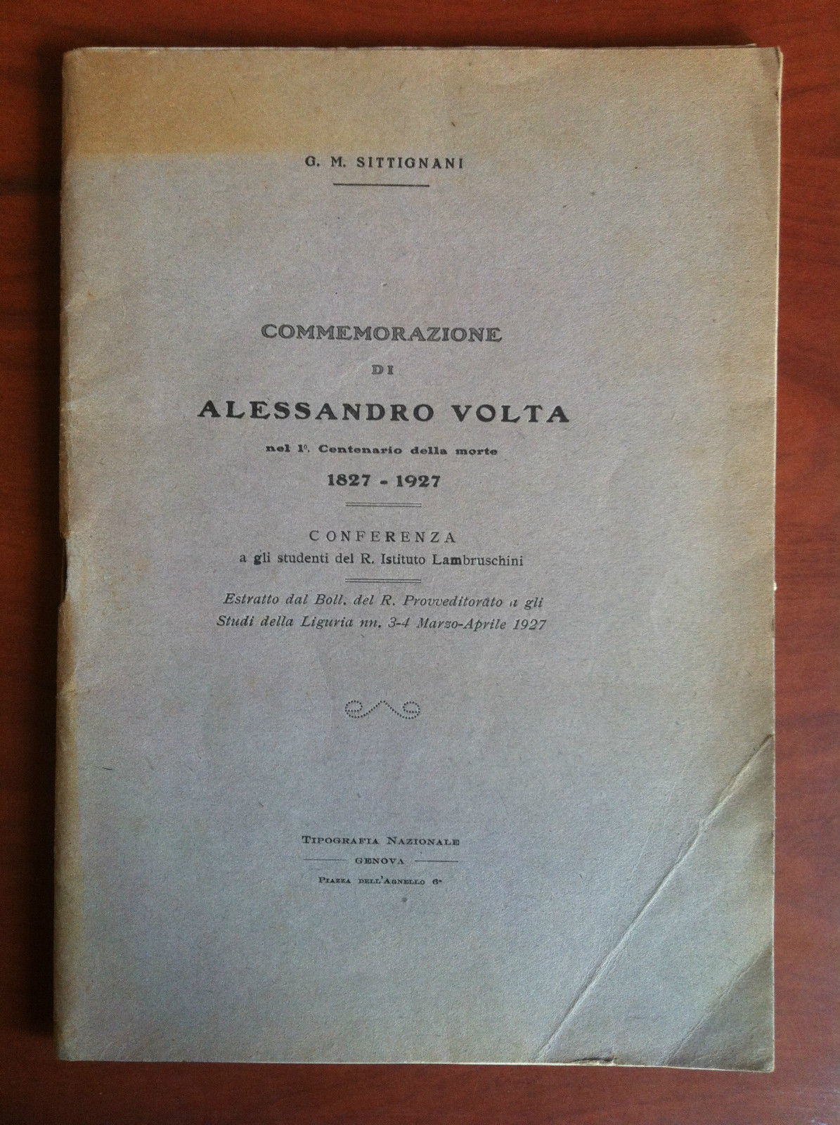 Brossura Commemorazione di Alessandro Volta G.M. Sittignani 1927 - E15959
