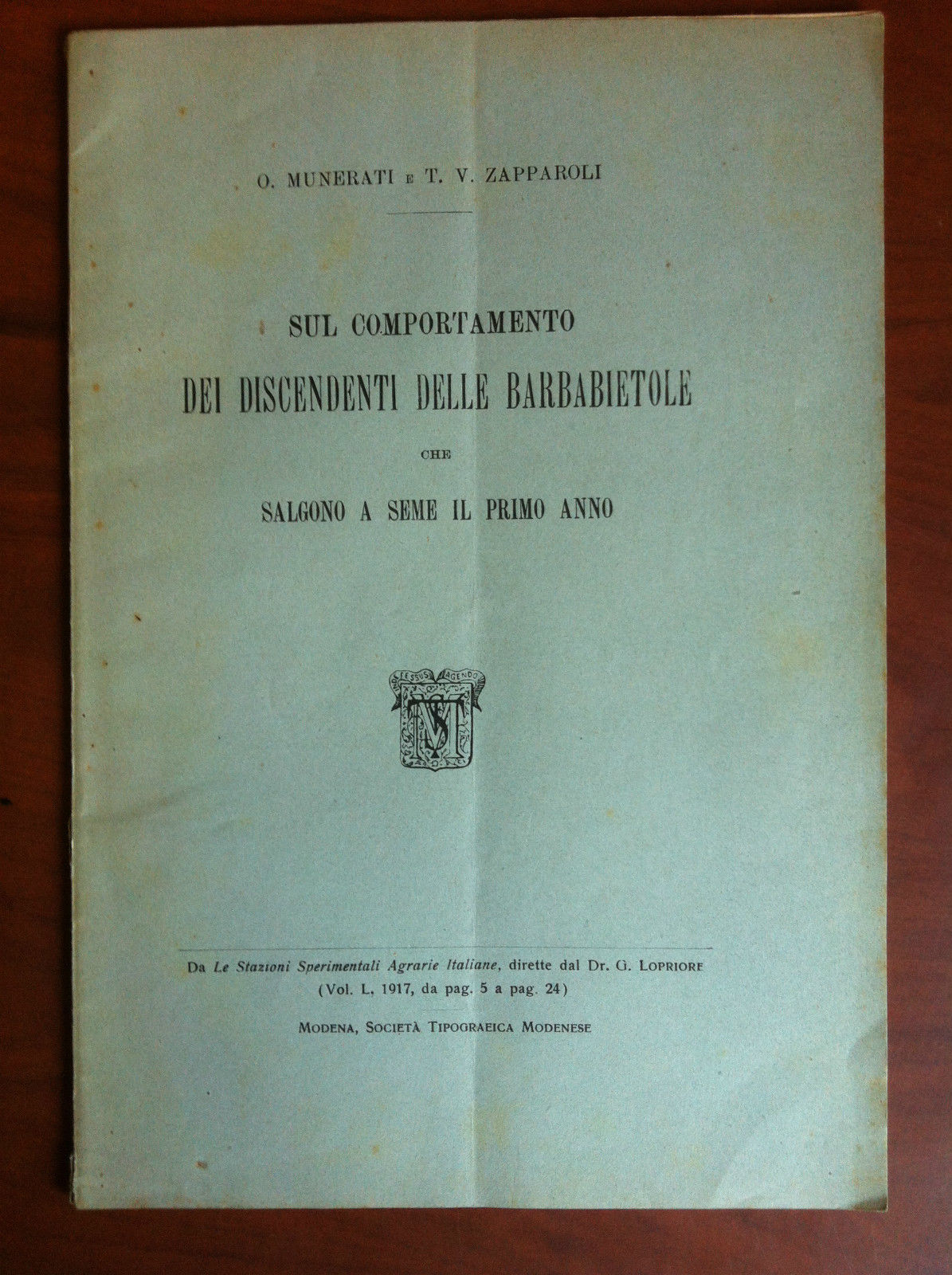 Brossura Comportamento discendenti barbabietole a seme primo anno 1917 - …