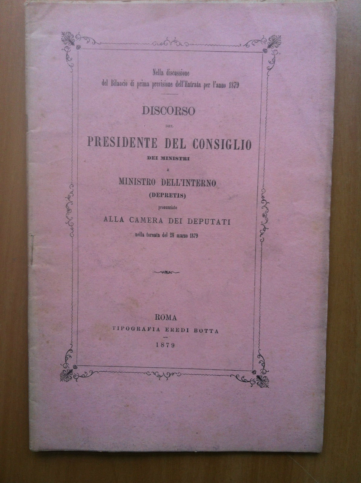 Brossura Discorso Pres. Consiglio Ministri Depretis Roma 1859 - E16536