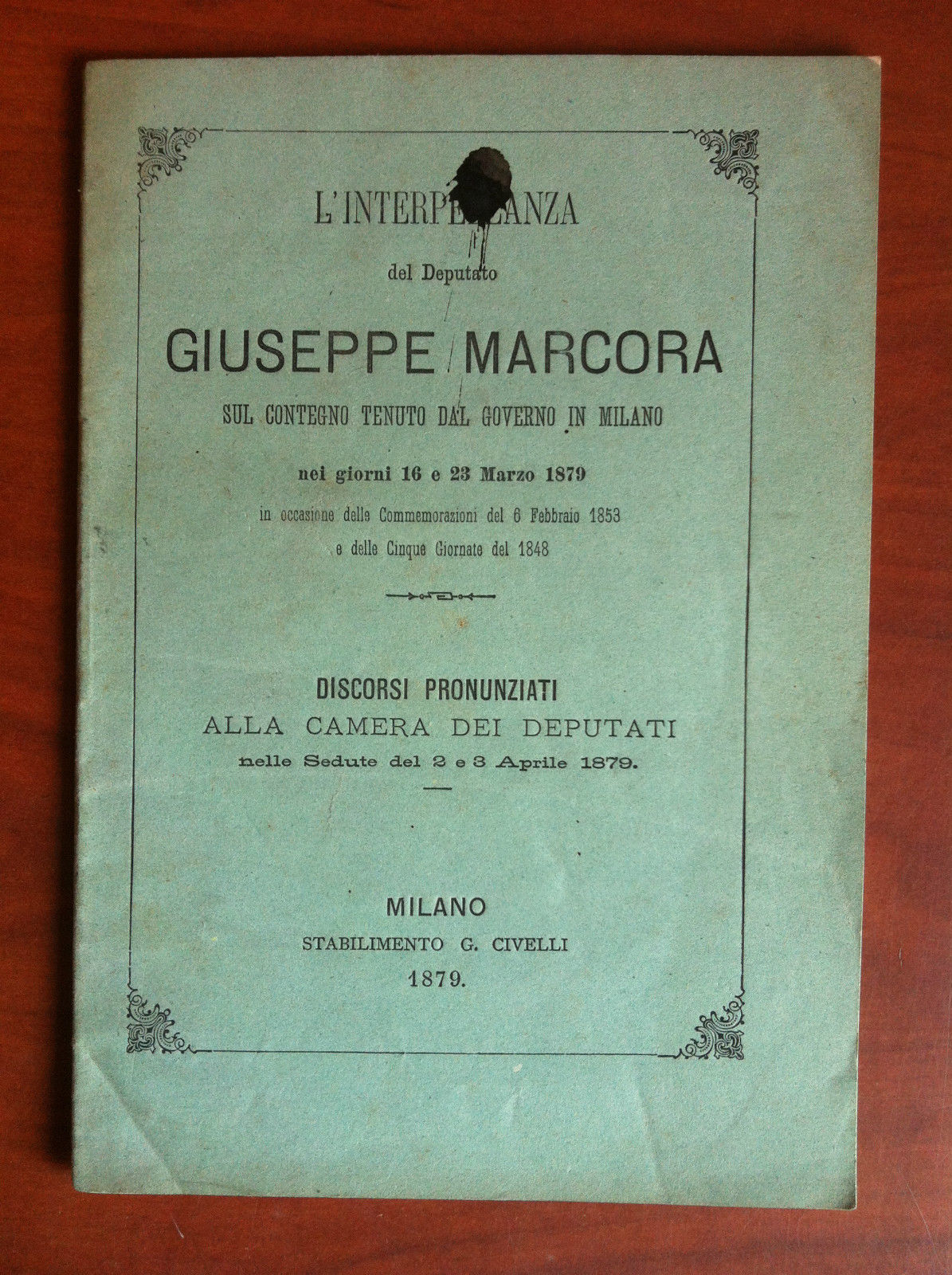 Brossura Interpellanza dep. Giuseppe Marcora Cinque Giornate Milano 1879- E16064