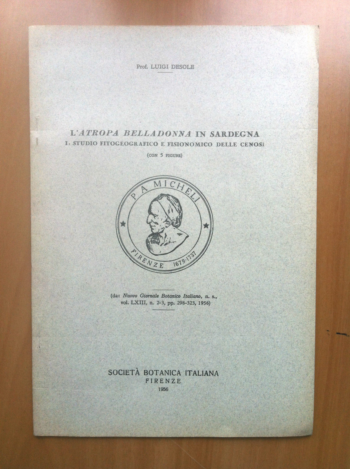 Brossura L'Atropa Belladonna in Sardegna Prof. Luigi Desole 1956 - …