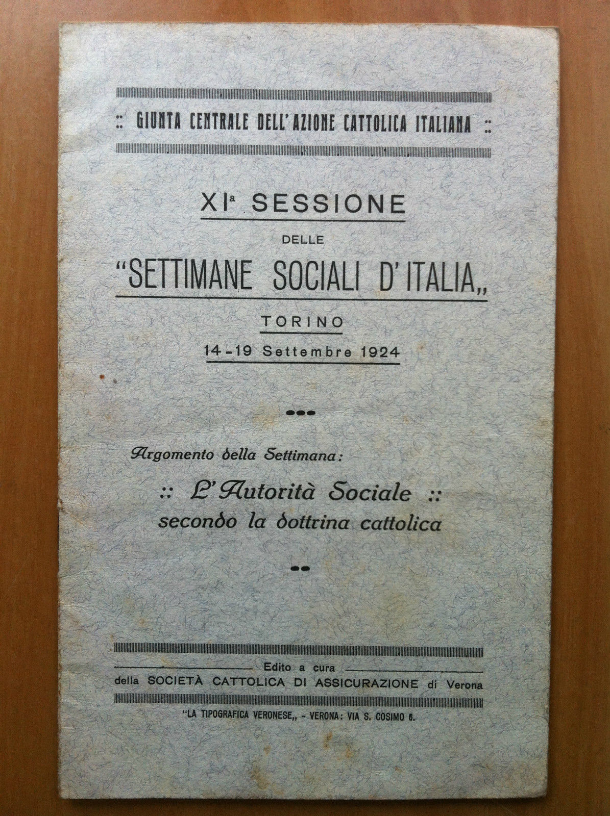 Brossura L'Autorità Sociale secondo la dottrina Cattolica 1924 - E16593