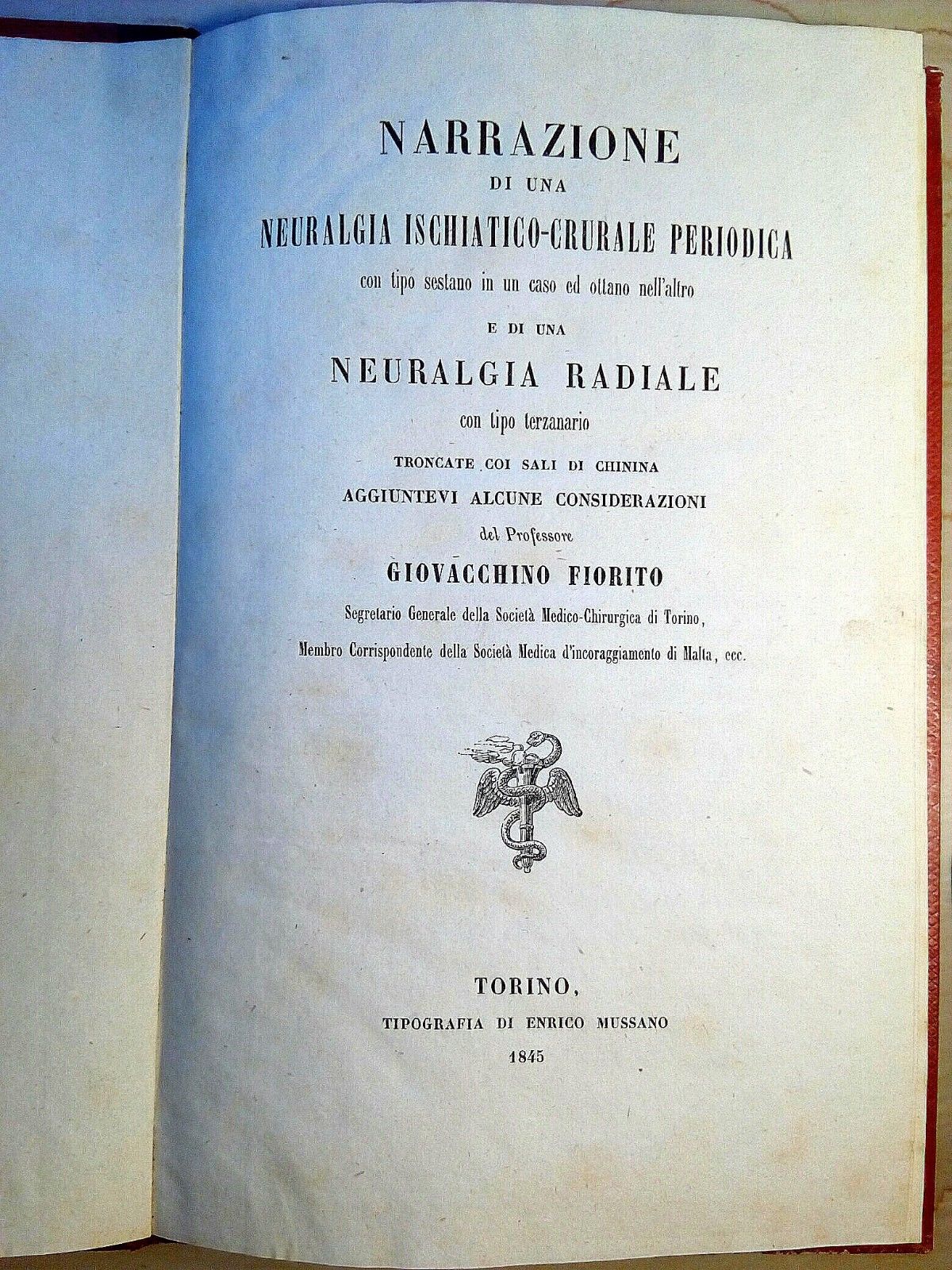 Brossura "Narrazione di una Neuralgia Ischiatico-Crurale periodica" 1845