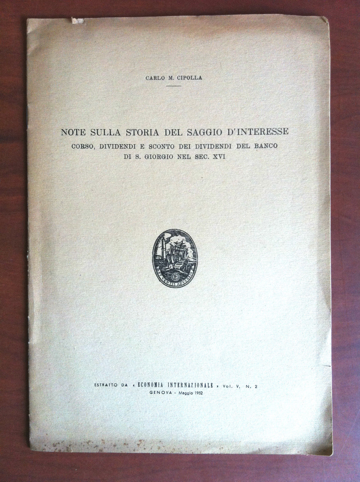 Brossura Note sulla storia del saggio d'interesse Genova 1952 - …