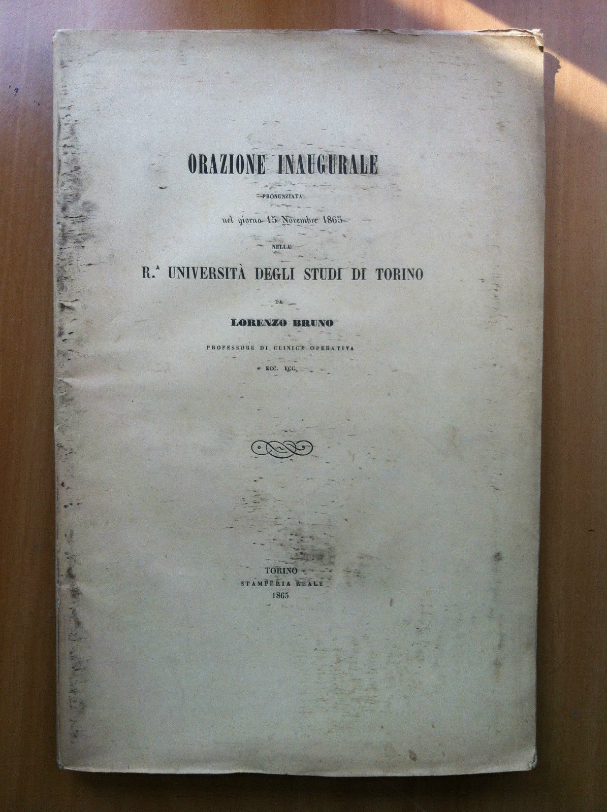 Brossura Orazione inaugurale R. Università degli Studi di Torino 1865 …