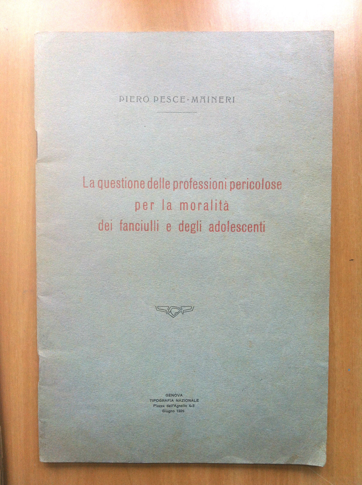 Brossura Professioni pericolose per moralità fanciulli adolescenti 1926 - E16544