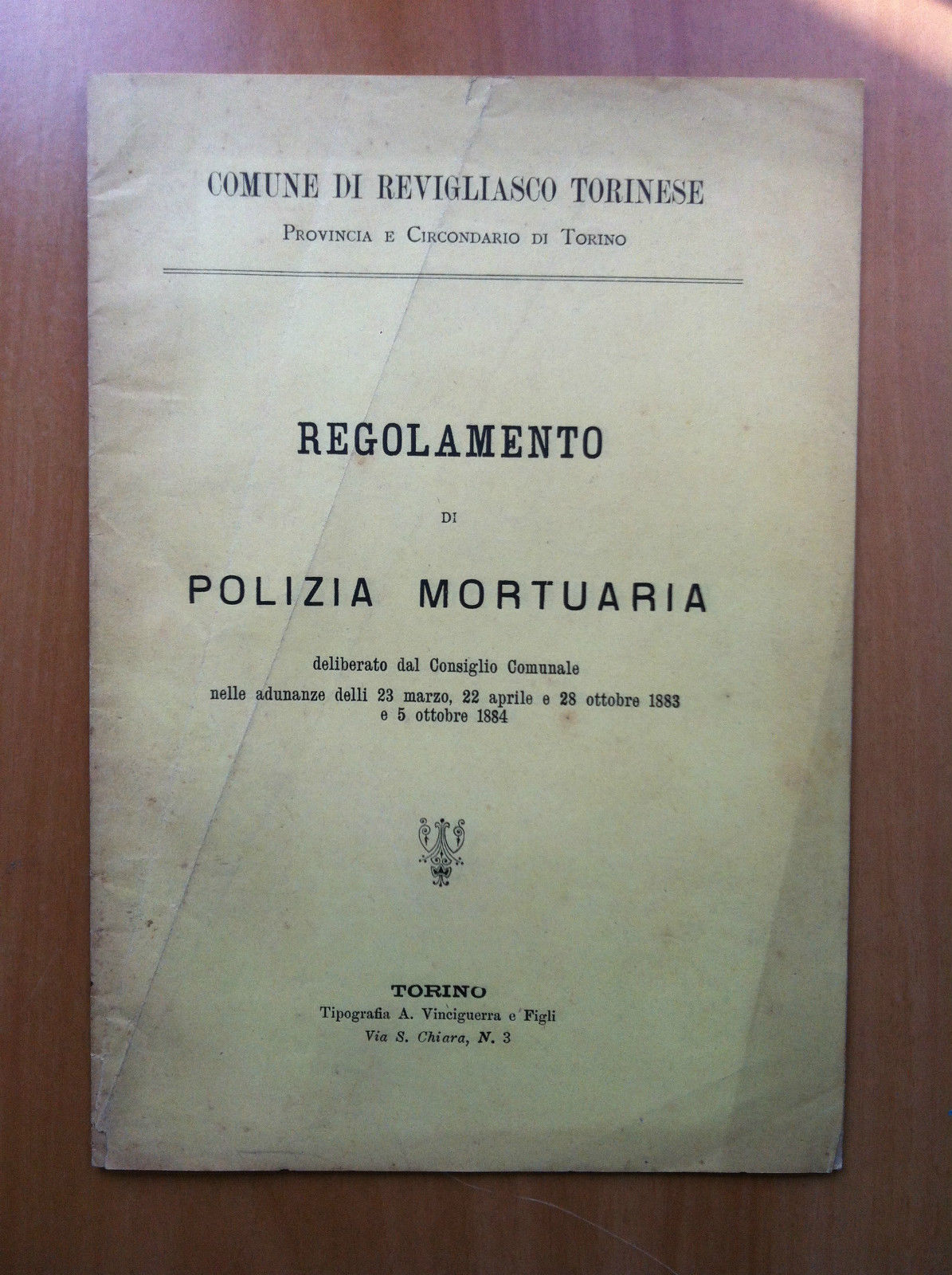 Brossura Regolamento dio Polizia Mortuaria Revigliasco Torinese 1884 - E16589