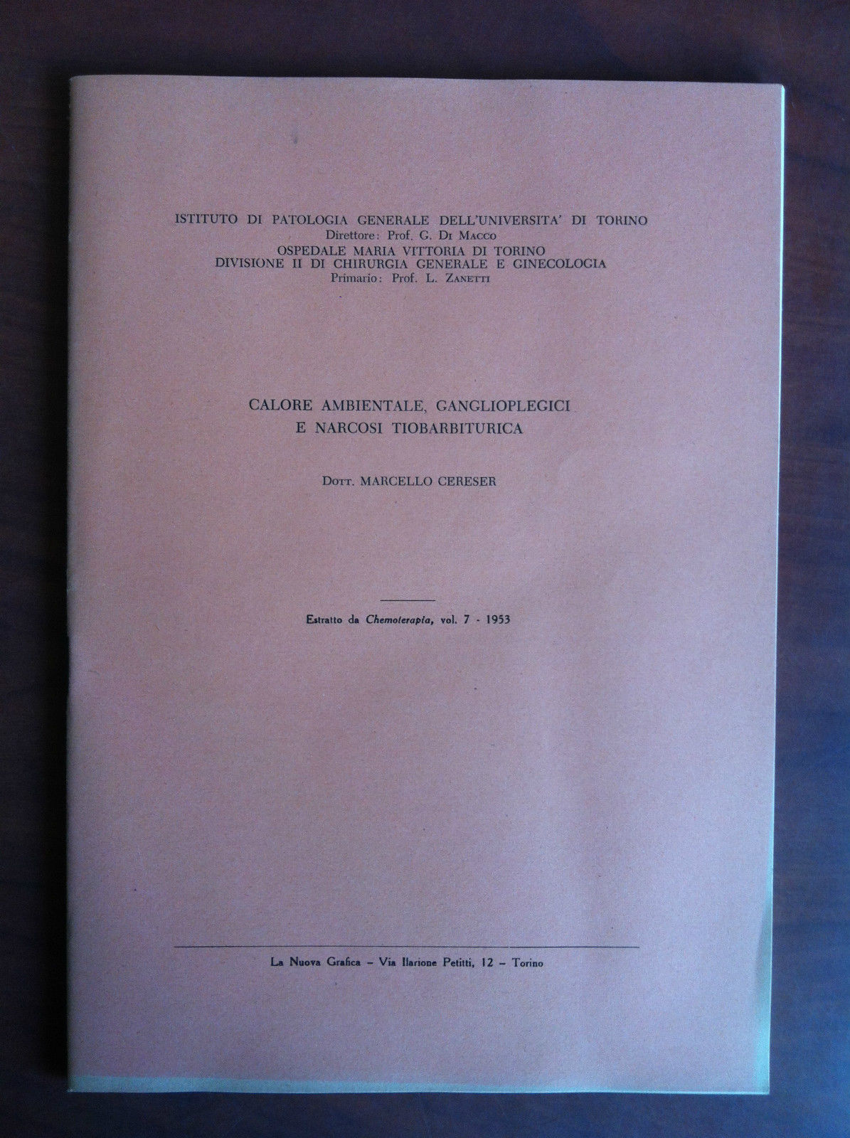 Calore ambientale, ganglioplegici e narcosi tiobarbiturica Dott. Cereser- E19551