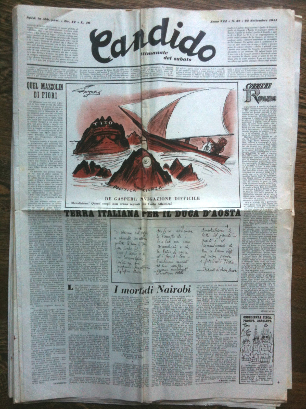 Candido Anno VII n^ 38- 23 Settembre 1951 Direttore Giovannino …