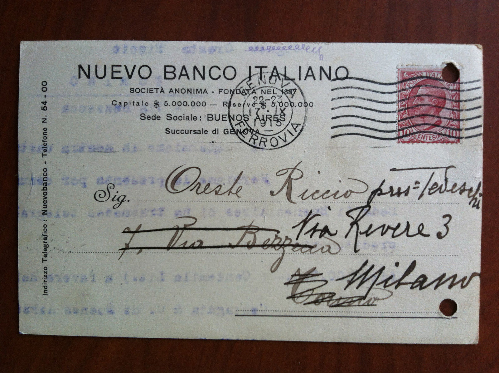 Cartolina 1915 Nuevo Banco Italiano Buenos Aires Argentina Viaggiata - …