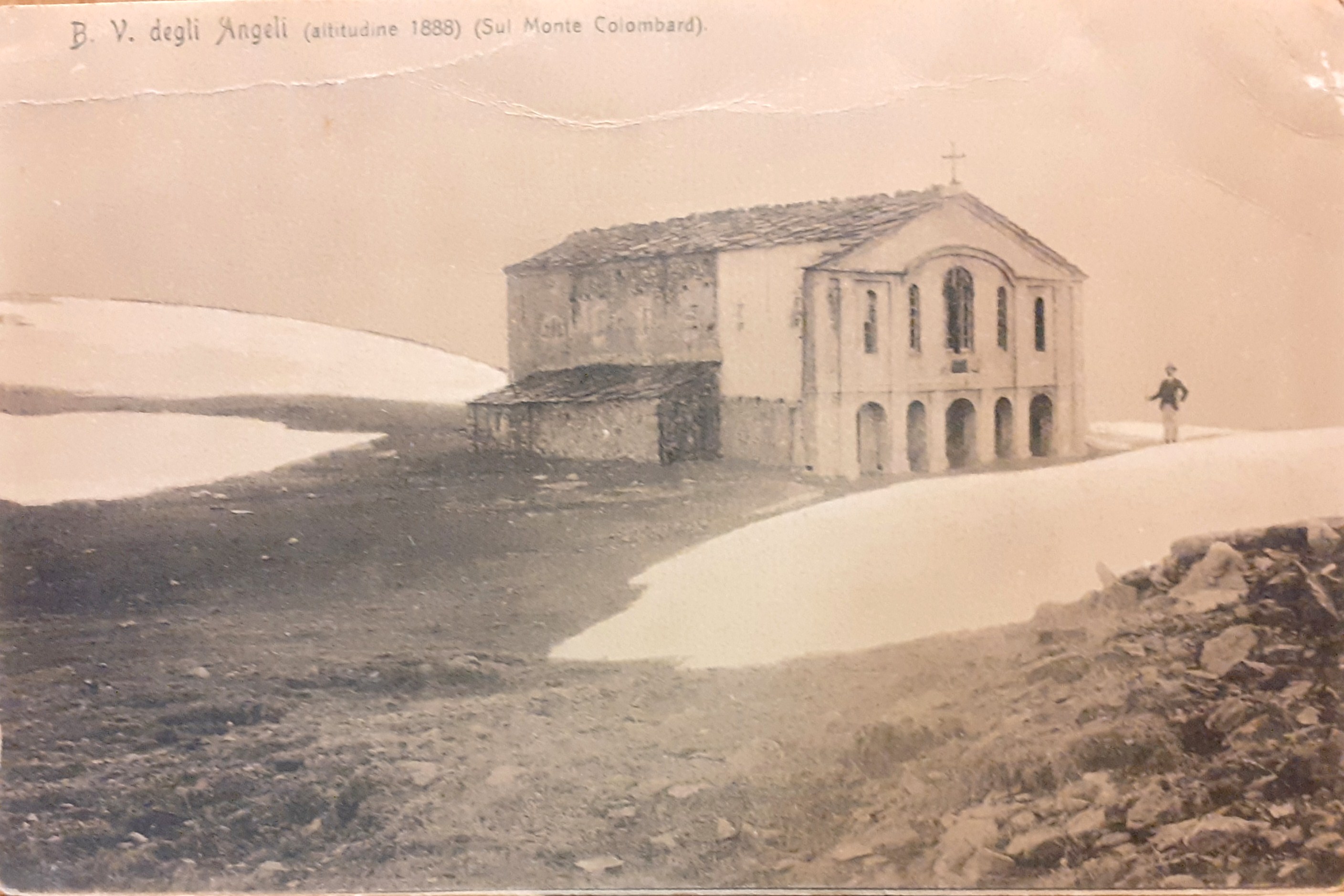Cartolina "B.V. degli Angeli sul Monte Colombard 1916 circa