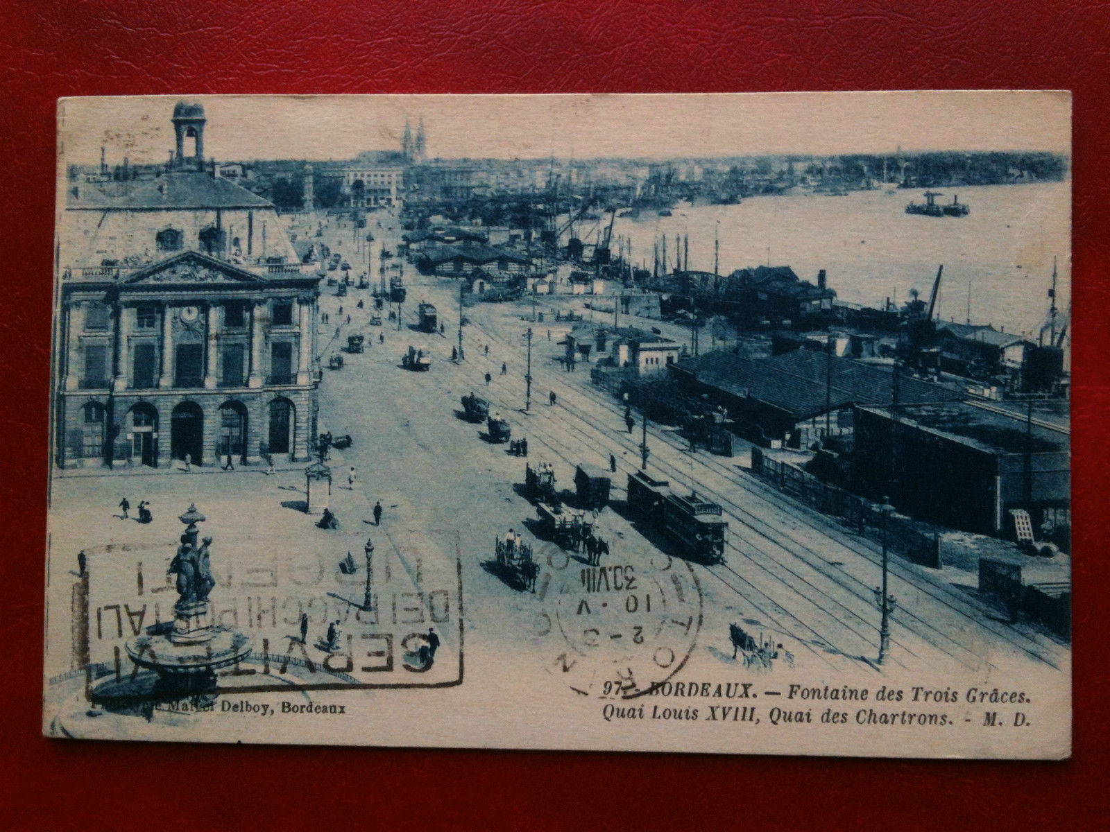 Cartolina/Carte postale inizi '900 Francia Bordeaux fontaine 3 graces viaggiata
