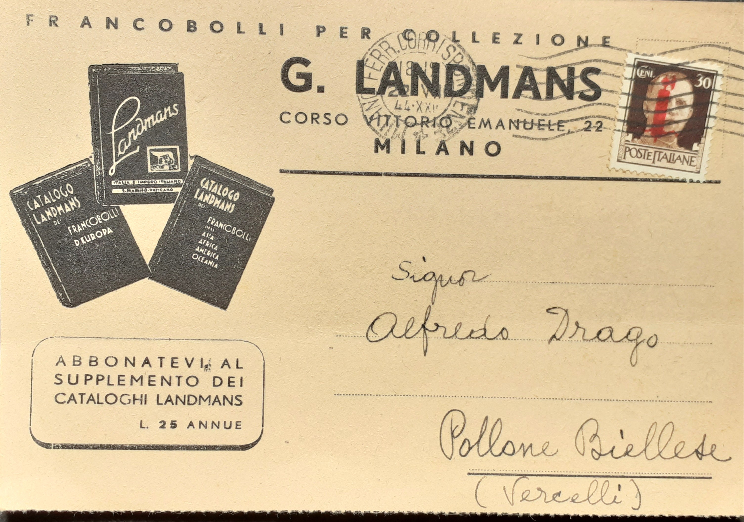 Cartolina commerciale - francobollo con sovrastampa 1944