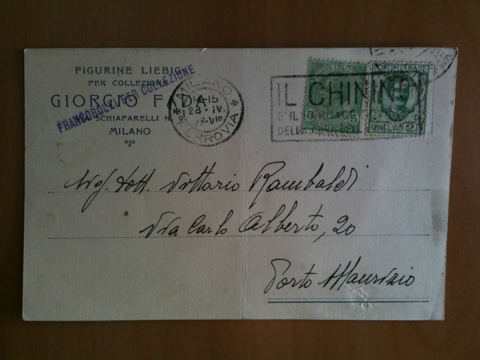 Cartolina Figurine Liebig Giorgio Fada timbro Il Chinino inizi '900 …