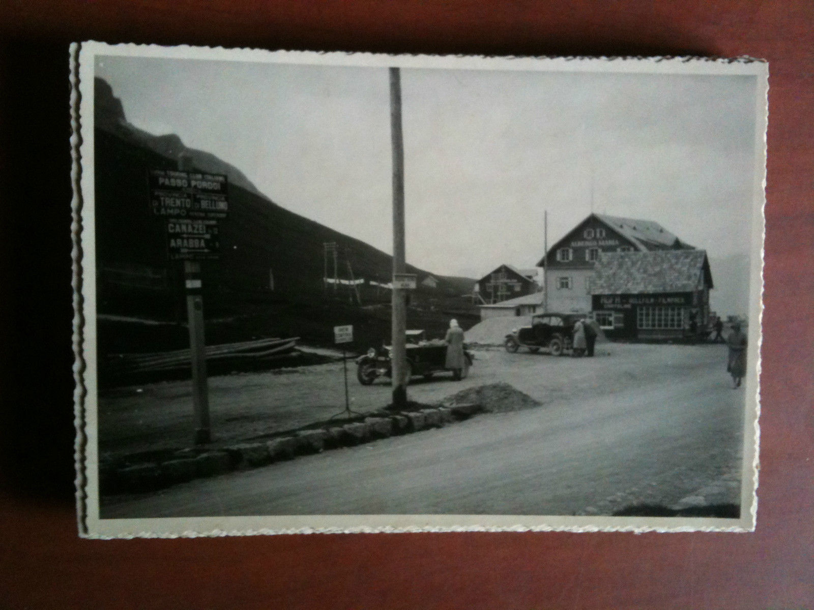 Cartolina fotografia vera anni '30 Albergo Maria Passo Pordoi Trento/Belluno