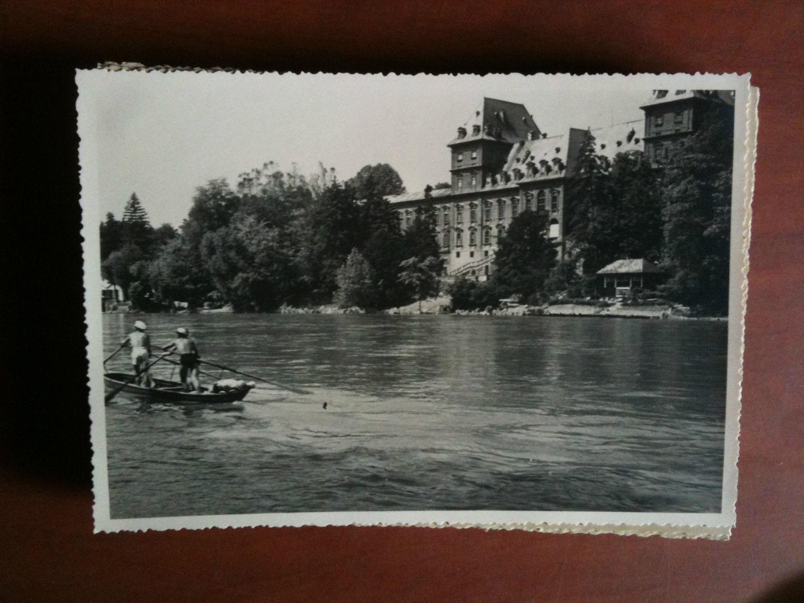 Cartolina fotografia vera anni '30 Barche sul fiume Po in …