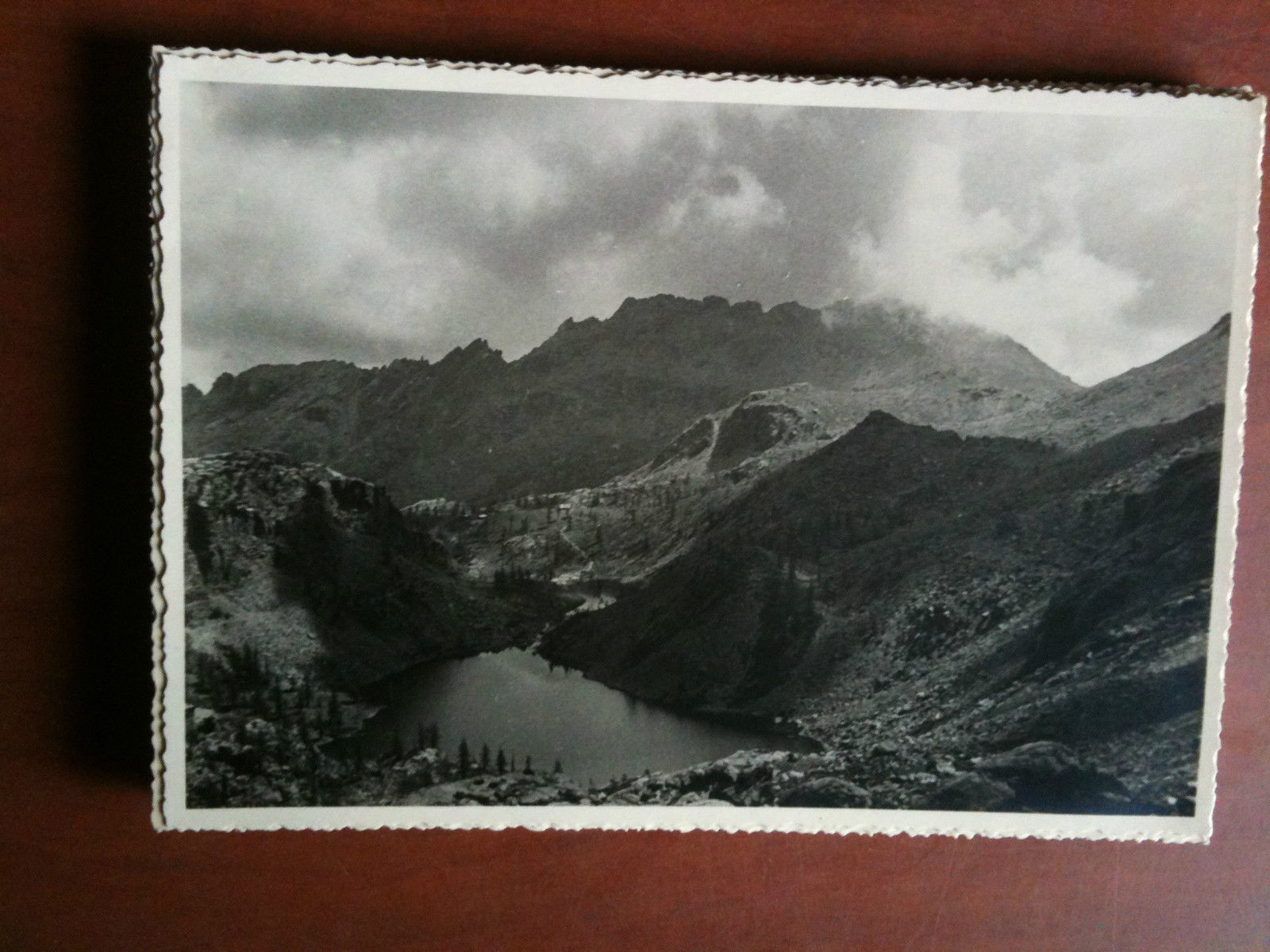 Cartolina fotografia vera anni '30 Panorama di Lago d'alta quota