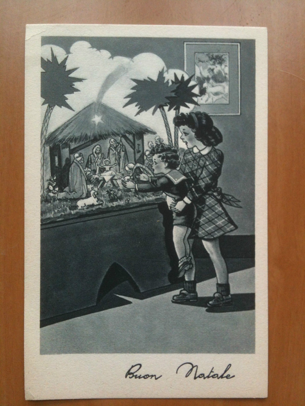 Cartolina illustrata metà '900 Buon Natale non viaggiata