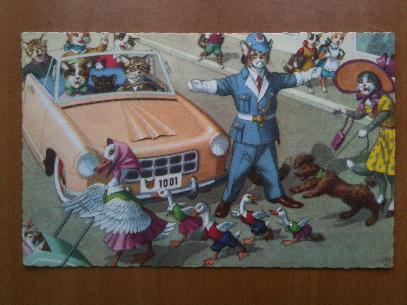 Cartolina illustrata metà '900 gatti antropomorfi - non viaggiata