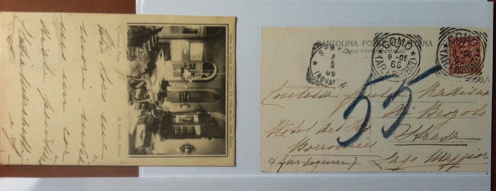 Cartolina inizi 1906 Hotel Plinius au Lac Como - viaggiata …