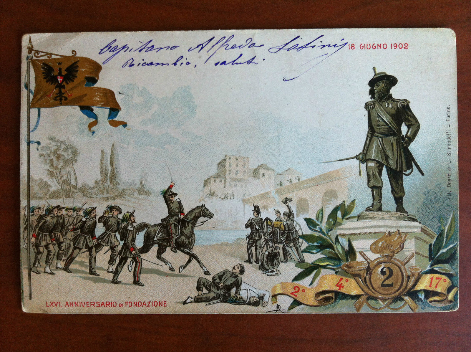 Cartolina inizi '900 Bersaglieri Anniversario fondazione 1902 viaggiata E10906