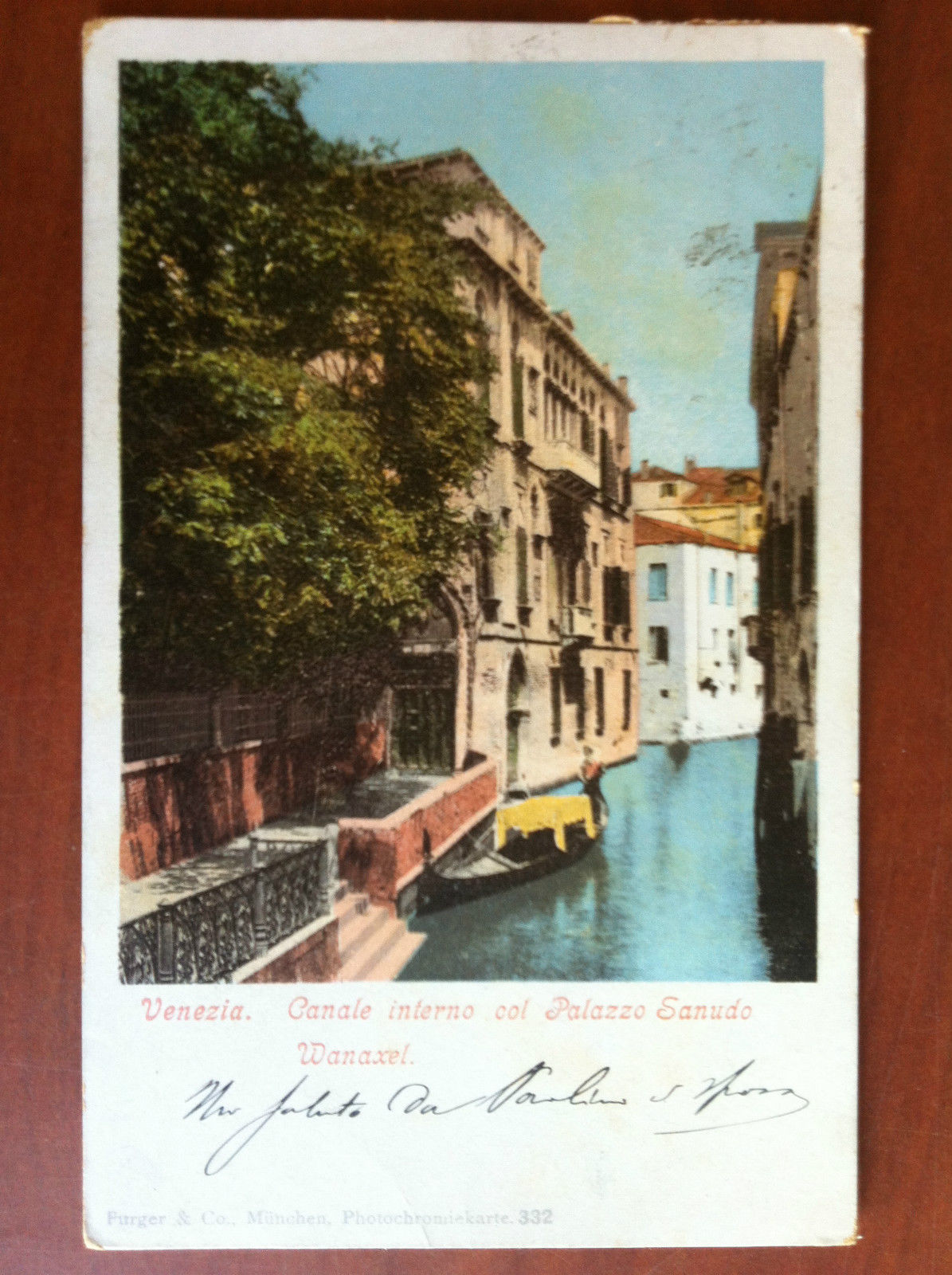 Cartolina inizi '900 Venezia Canale interno col Palazzo Sanudo viaggiata …
