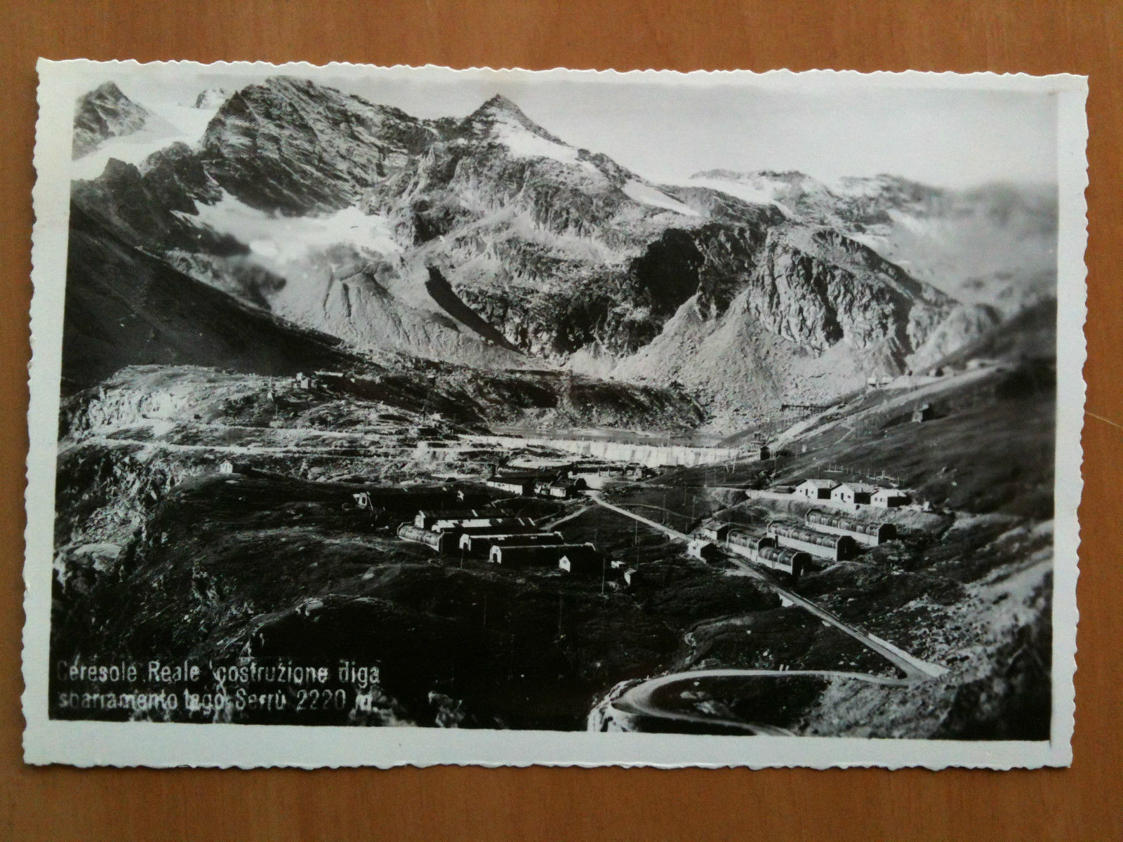 Cartolina metà '900 Ceresole Reale costruzione diga - non viaggiata