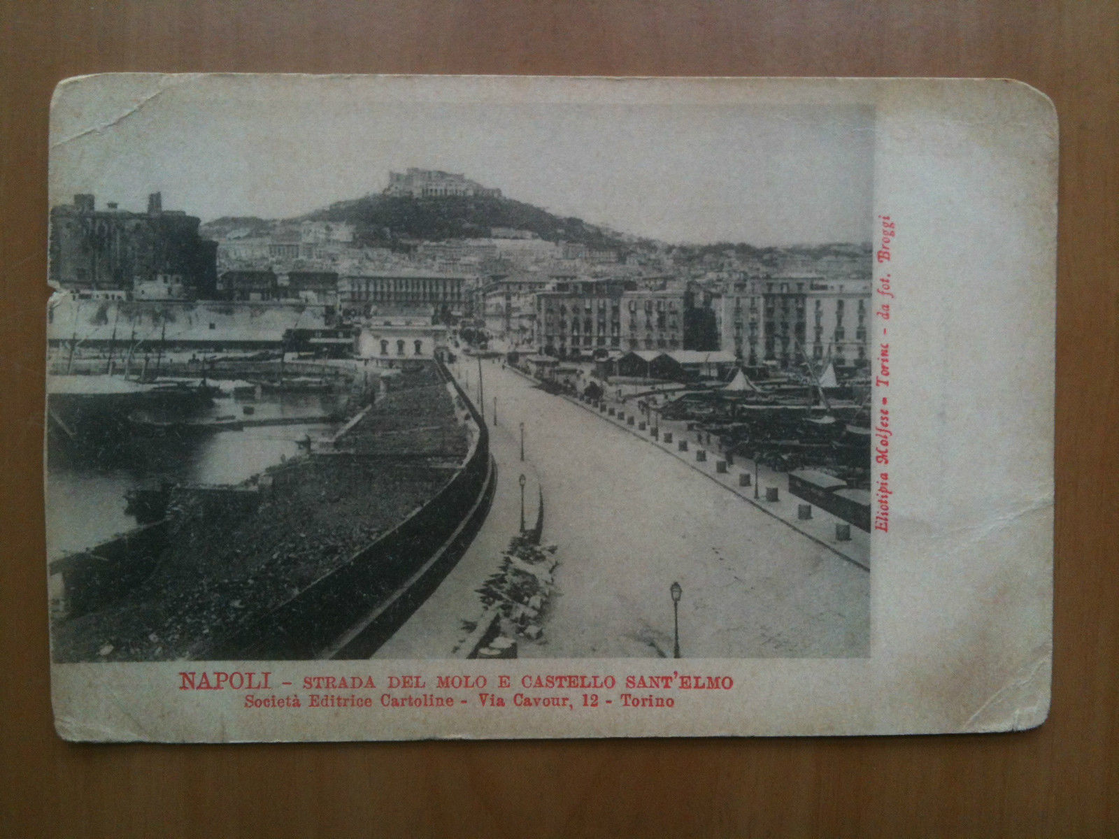 Cartolina primi '900 Napoli Strada del Molo Castello Sant' Elmo …