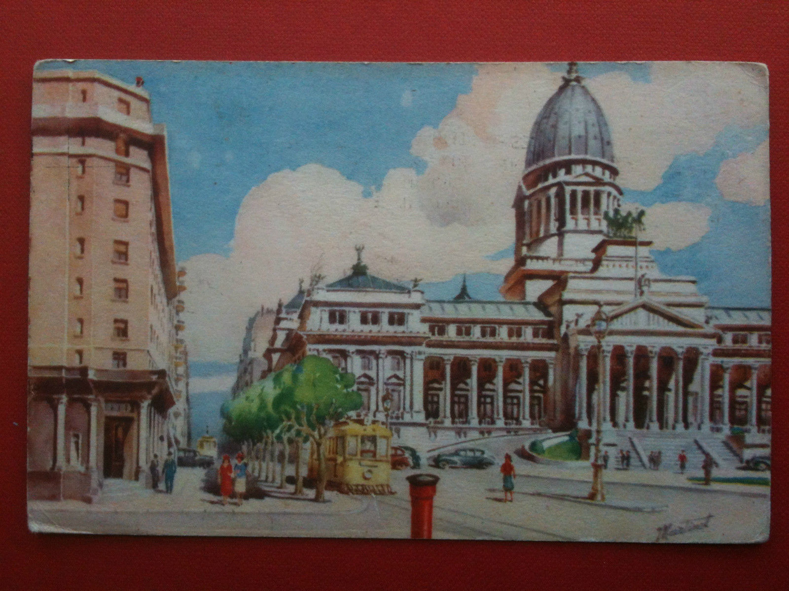 Cartolina Tarjeta metà '900 Argentina Buenos Aires Congreso Nacional viaggiata