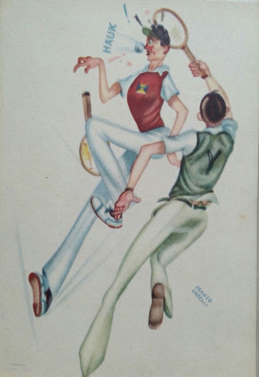cartolina Tennis V Giuochi Universitari Torino 1933 dis.Franco Garelli