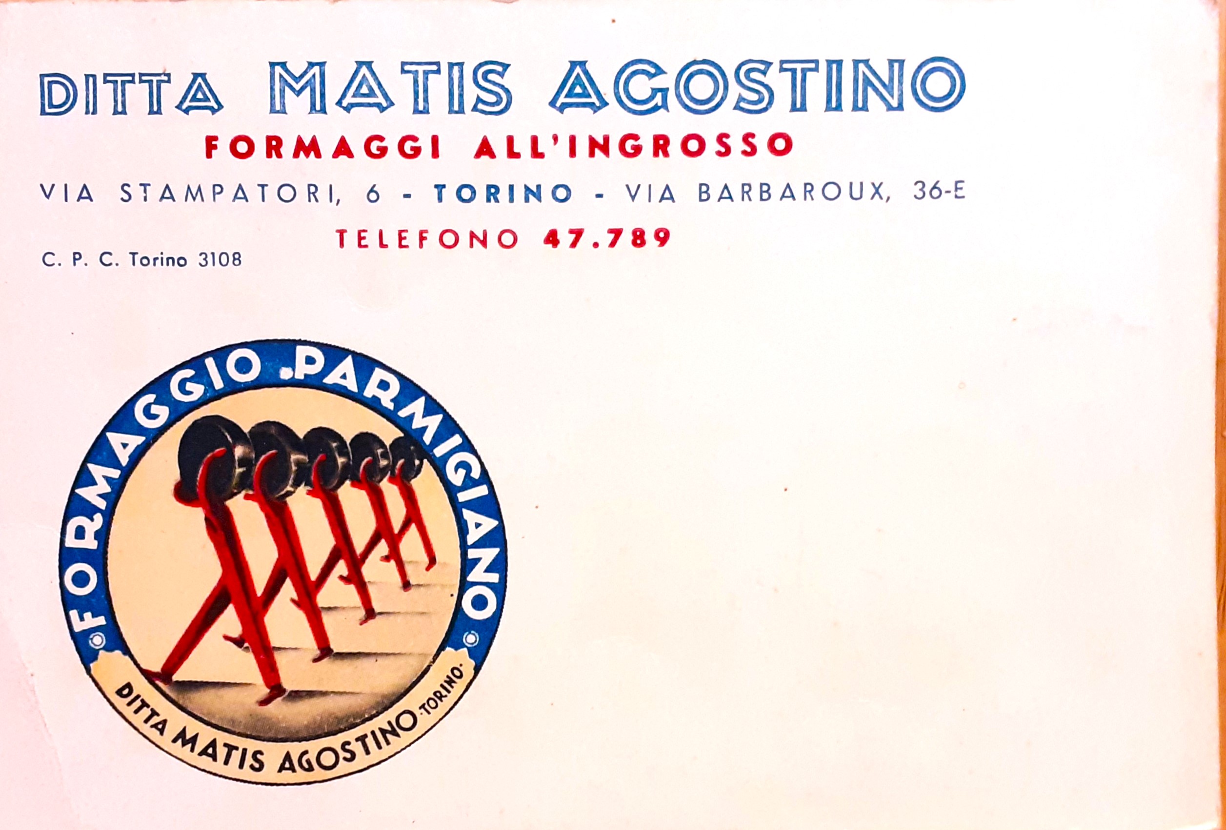 Cartoncino pubblicitario Ditta Matis Torino anni '40 ca.