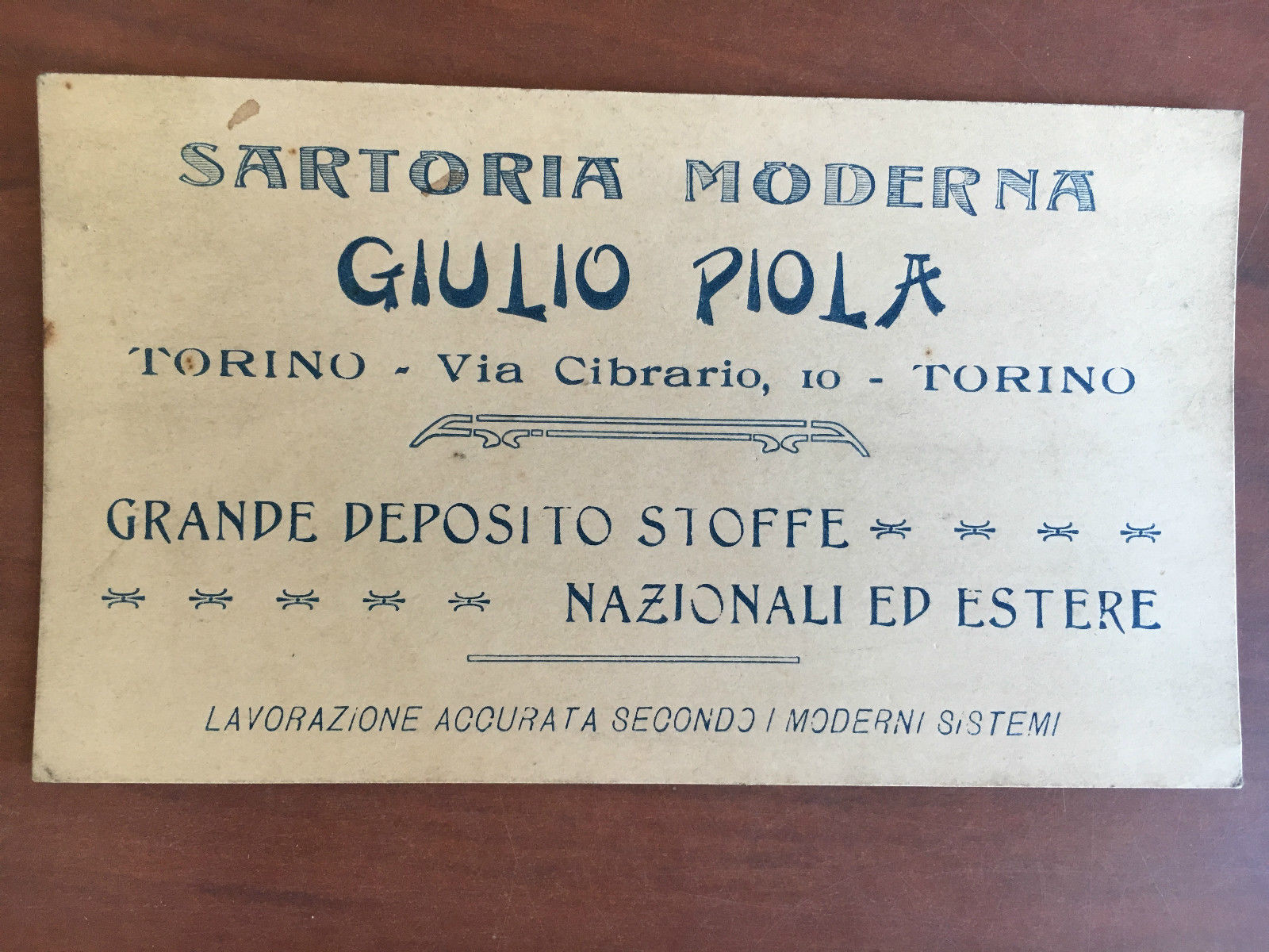 Cartoncino pubblicitario originale inizi '900 Giulio Piola sartoria - E21671