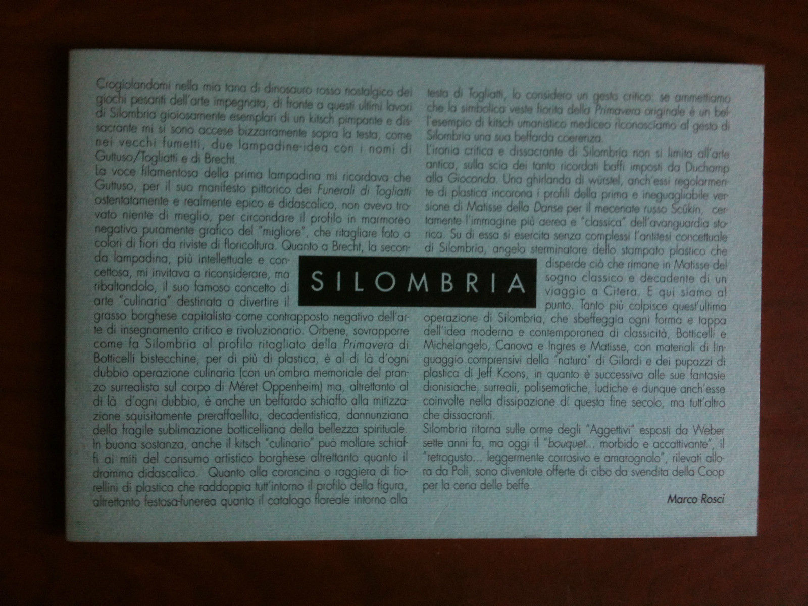 Catalogo delle opere di Marco Silombria 1995