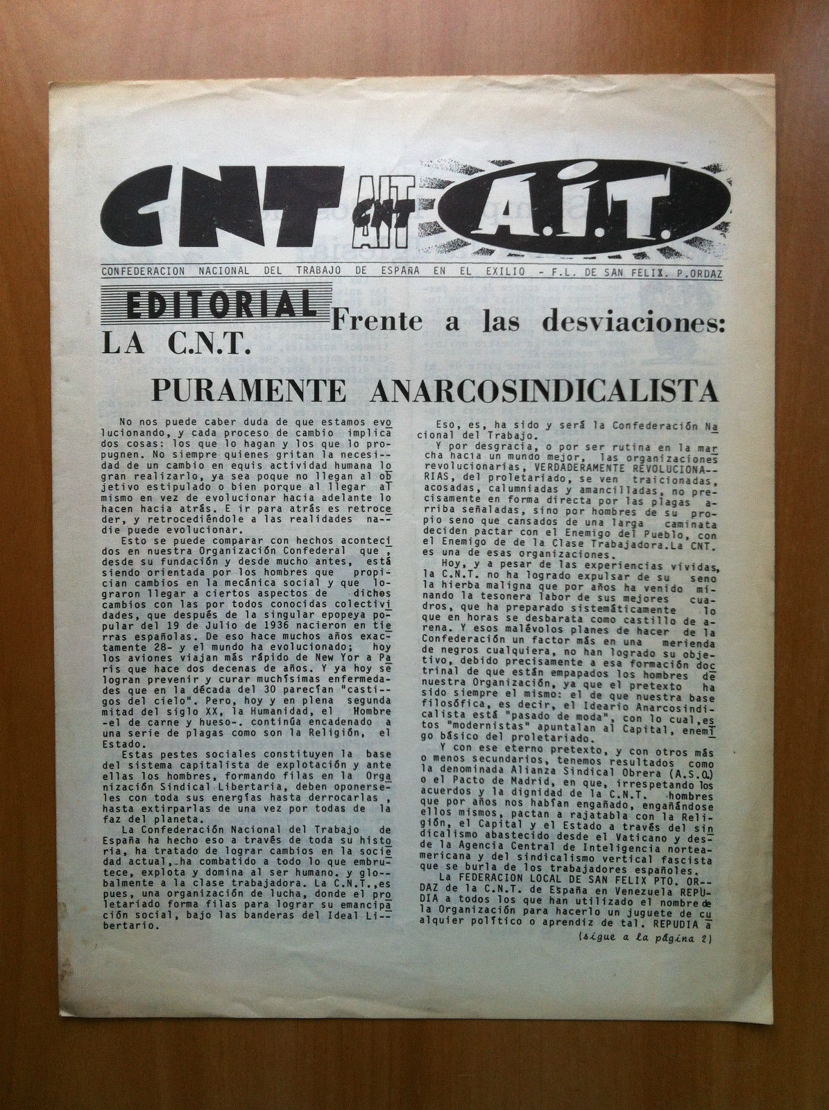 CNT A.I.T. Espana en el exilio Venezuela Septiembre 1967 - …