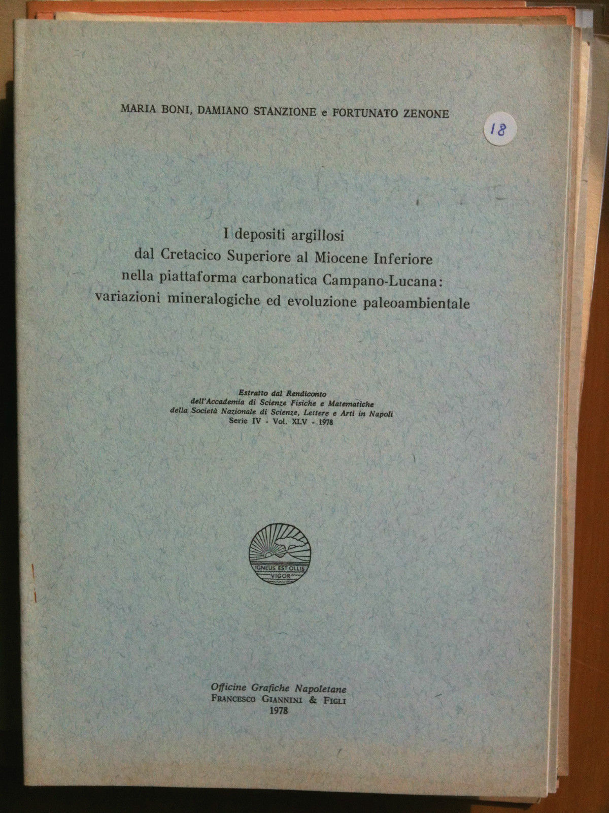 Depositi argillosi piattaforma Campano-Lucana: variazioni ed evoluzione 1978