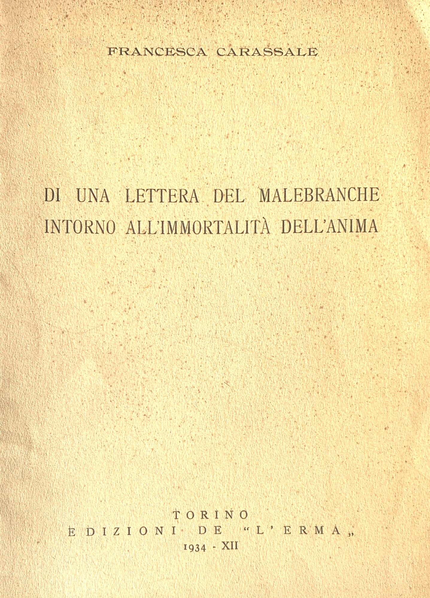 Di una lettera del Malebranche intorno all'immortalità dell'anima