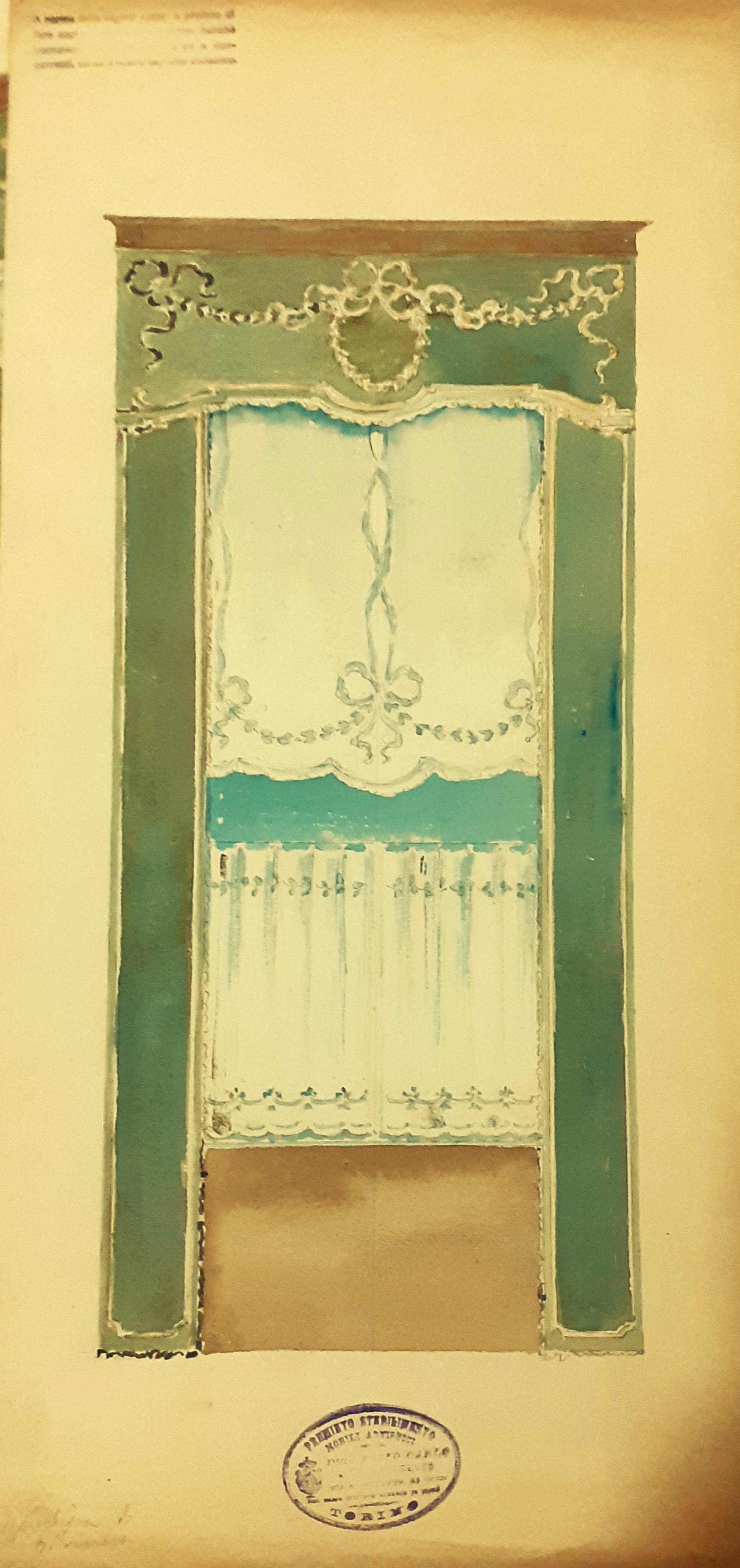 Disegno di tendaggio ottocentesco ditta Rosso e Treves Torino